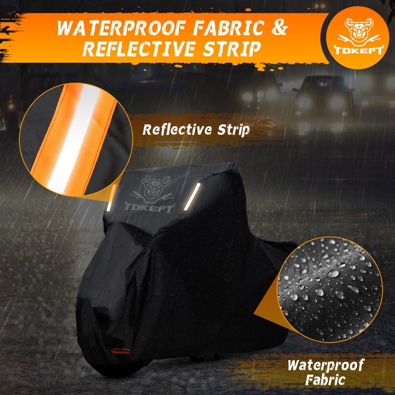 Tokept Black Motorcycle Cover, 210D Oxford Fabric All Weather Water Sun Protection, 86 inch Vehicle Cover for Harley Davidson Honda Suzuki Kawasaki Yamaha (M) - Image 4