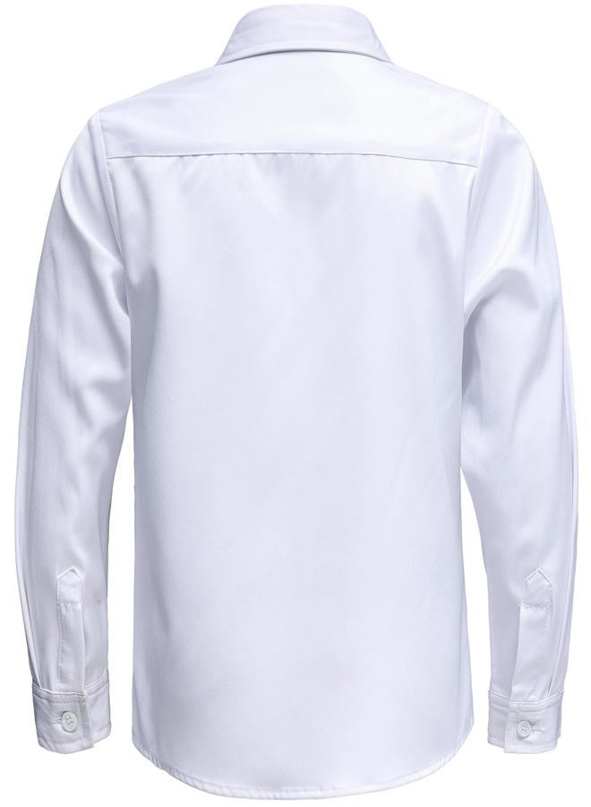 AOTIK Boys Stretch Wrinkle Free Dress Shirts Button Down Shirt Long Sleeve Formal School Uniform Shirts, White, 11-12 Years - Image 2