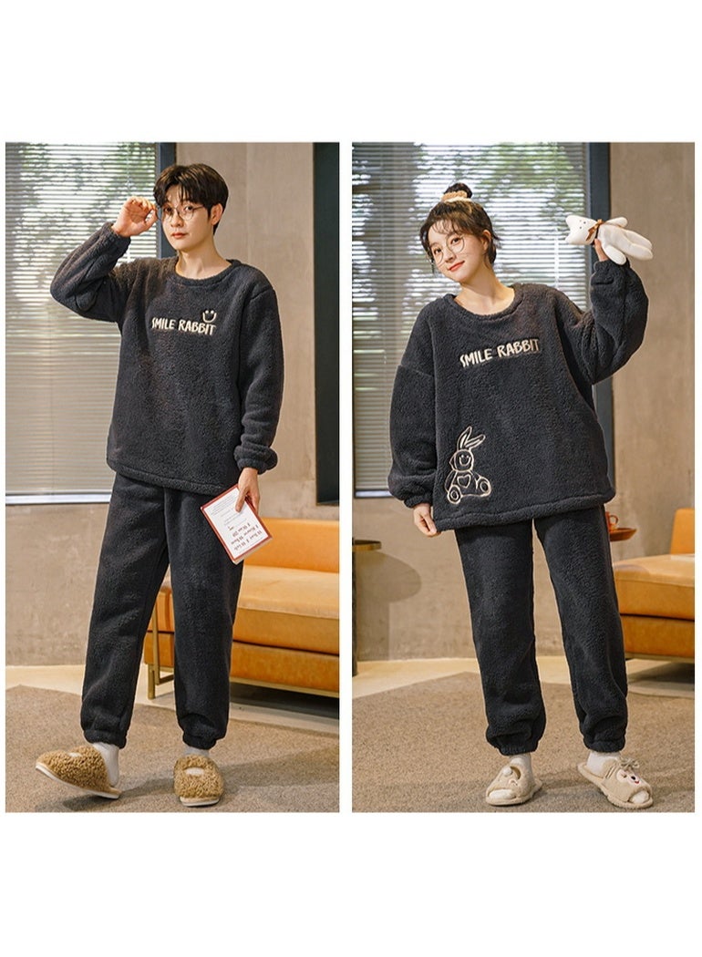 Pajamas For Couples Set Thick Warm Coral Fleece Homewear Winter Lounge Men's Clothing Soft Loose Pajamas Women Home Clothes Suit - Image 2
