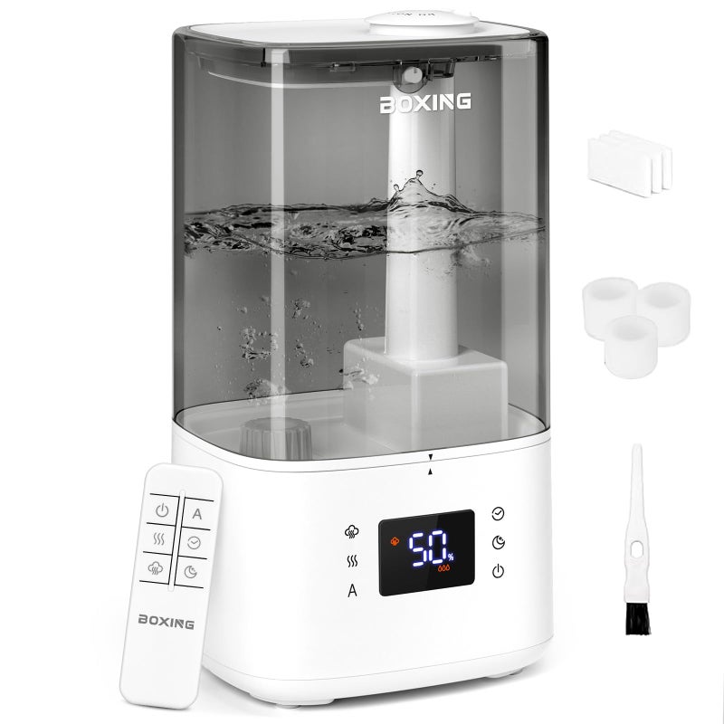 BOXING 6L Warm  Cool Mist Humidifiers for Bedroom Air Humidfier for Large Room with Remote Control Auto Mode Perfect for Baby  Plants Top Fill Sleep Mode Timer Essential Oil Tray 60H