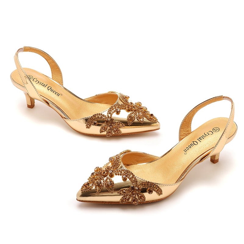 5Cm Large Size Stiletto Heel Pointed Toe Sandals Rear Cool High Heels Rhinestone High Heel Sandals Women'S Golden Wedding Shoes - Image 2