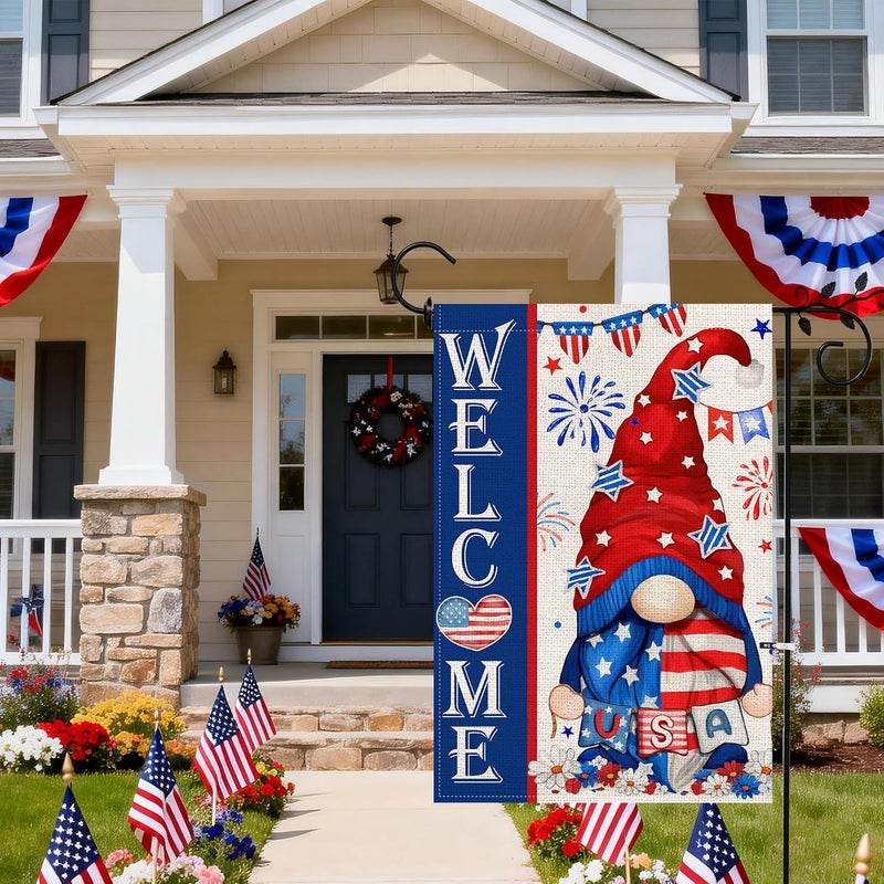 Bonsai Tree 4th of July Garden Flag, Patriotic Garden Flags 12x18 Double Sided, Fourth of July Gnomes Burlap Yard Flag, Memorial Day Independence Day Welcome Small Vertical Lawn Signs Banners for Home Outdoor - Image 5