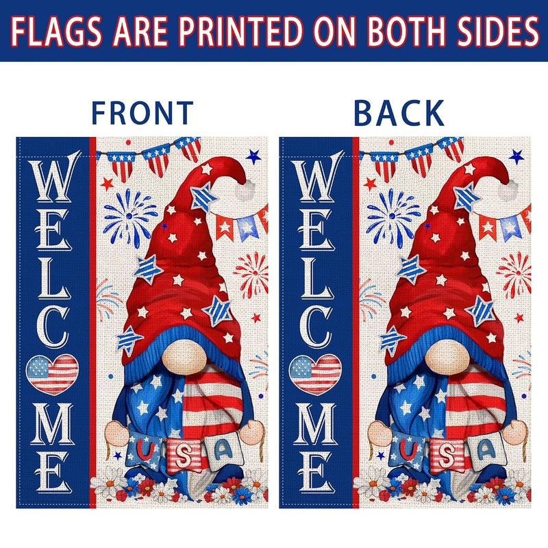 Bonsai Tree 4th of July Garden Flag, Patriotic Garden Flags 12x18 Double Sided, Fourth of July Gnomes Burlap Yard Flag, Memorial Day Independence Day Welcome Small Vertical Lawn Signs Banners for Home Outdoor - Image 3