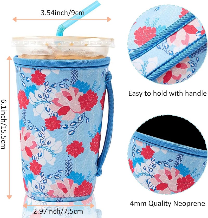 KJQJLY 4 Pack Iced Coffee Sleeve,reusable Neoprene Cup Sleeves Suitable For Beverage Sleeves For Hot And Cold Coffee Or Ice Drink Coffee cup sleeve for Starbucks coffee cup (Cute flowers 30-32 OZ) - Image 3