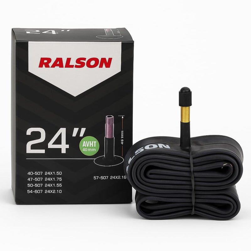 RALSON 24 Inch Bicycle Inner Tube (24x1.50–24x2.125) Fits 40-507/47-507/50-507/54-507/57-507 | 48mm AV Schrader Valve | Butyl Rubber Tube for Kids Bike, BMX, Mountain, Cruiser - Image 1