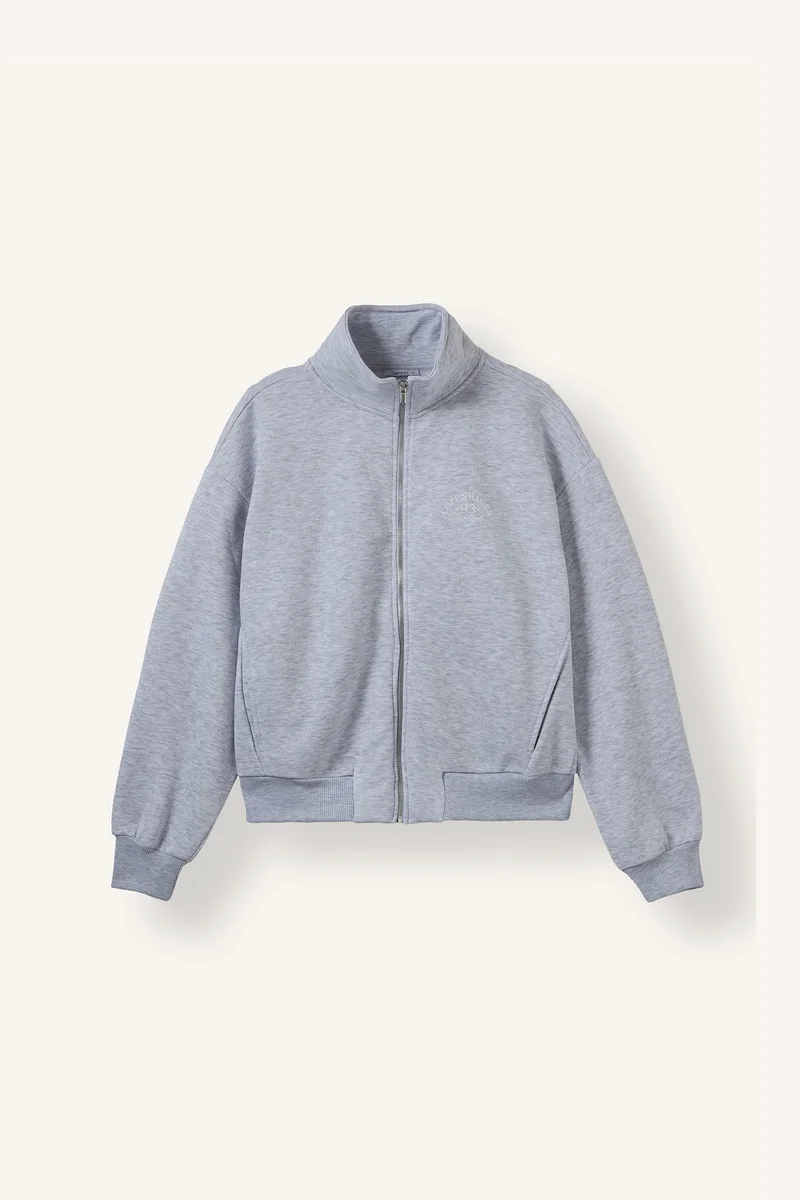 Regular Fit Half Turtleneck Slogan Thick Sweatshirt Fabric Soft Hairy Inside Cardigan