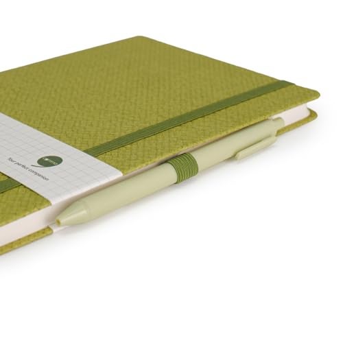 COMMA Abaca – A5 Size – Checks Hard Bound Notebook with Pen & Elastic Band Closure – 192 Pages – 80gsm Natural Shade Paper – Textured Cover Material – (Green) - Image 2