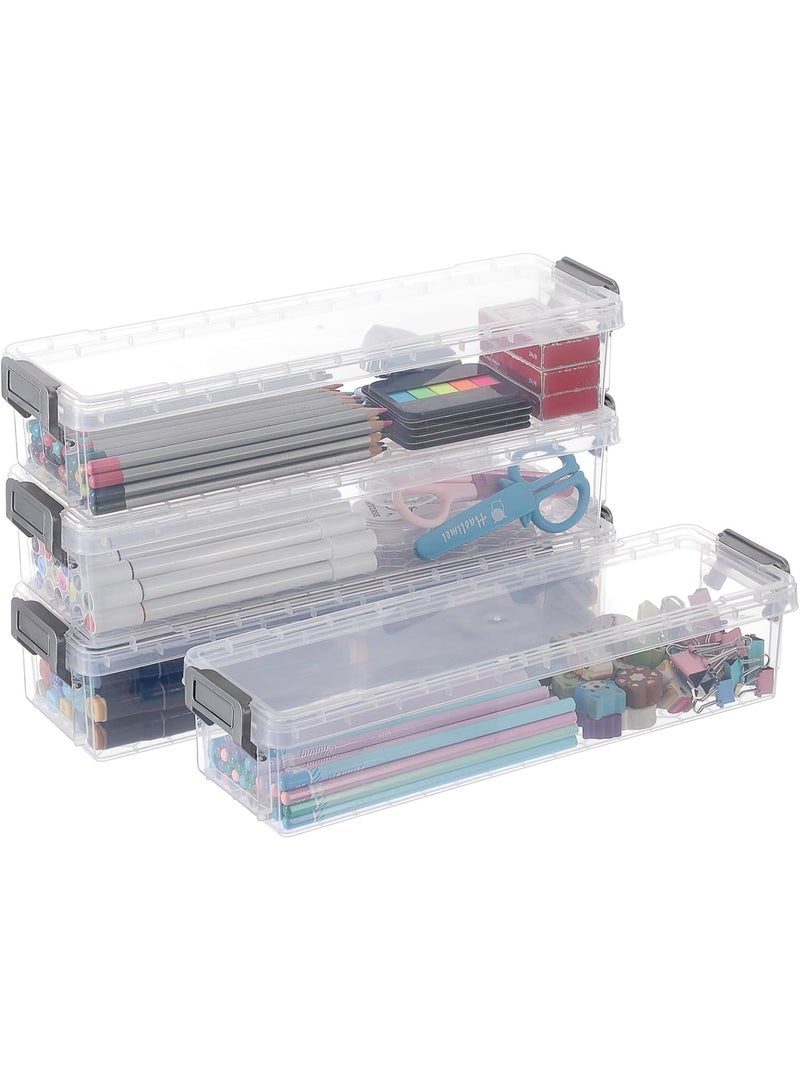 صندوق بلاستيكي طويل قابل للتكديس، منظم لتخزين اللوازم المكتبية، صندوق أقلام رصاص، حامل منظم بلاستيكي لأقلام الجل والممحاة والشريط اللاصق وأقلام الرصاص، 4 قطع - Image 1