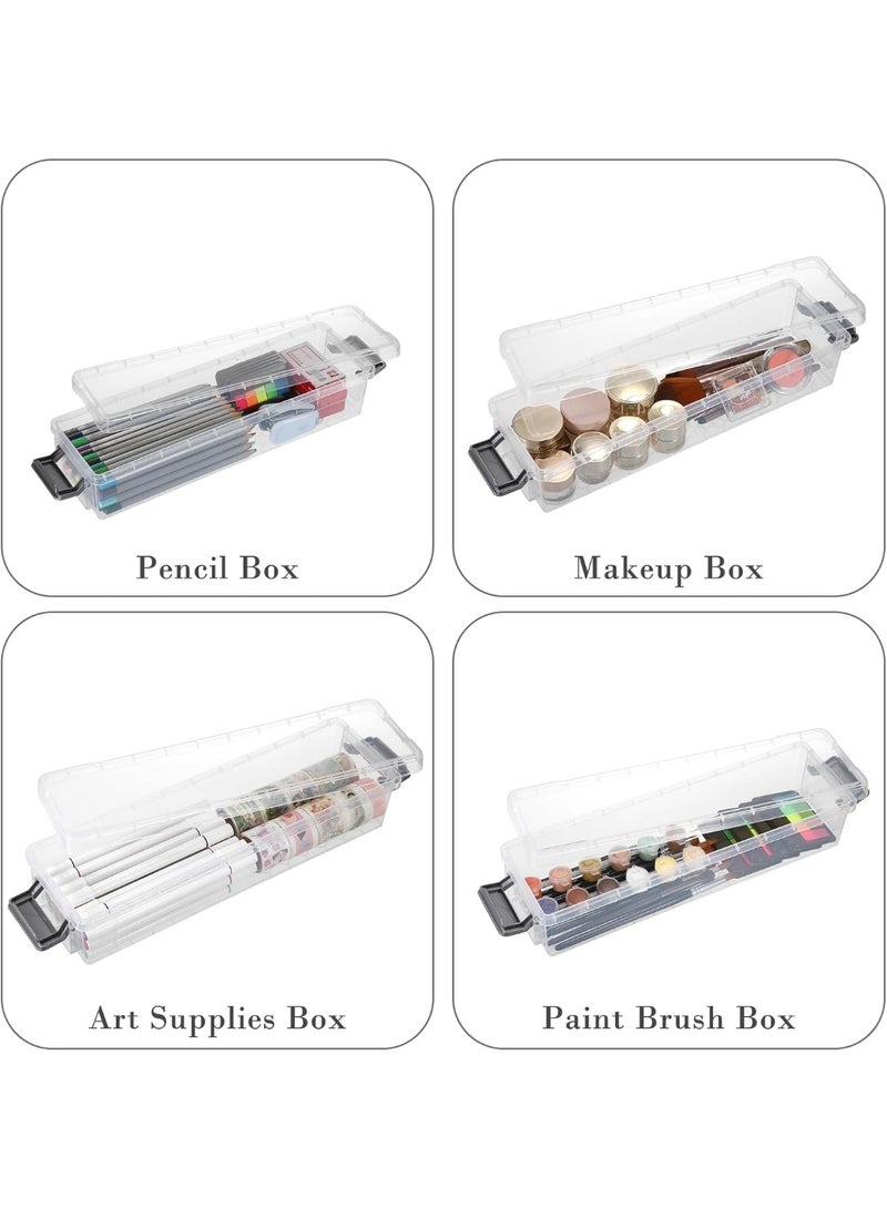 صندوق بلاستيكي طويل قابل للتكديس، منظم لتخزين اللوازم المكتبية، صندوق أقلام رصاص، حامل منظم بلاستيكي لأقلام الجل والممحاة والشريط اللاصق وأقلام الرصاص، 4 قطع - Image 4
