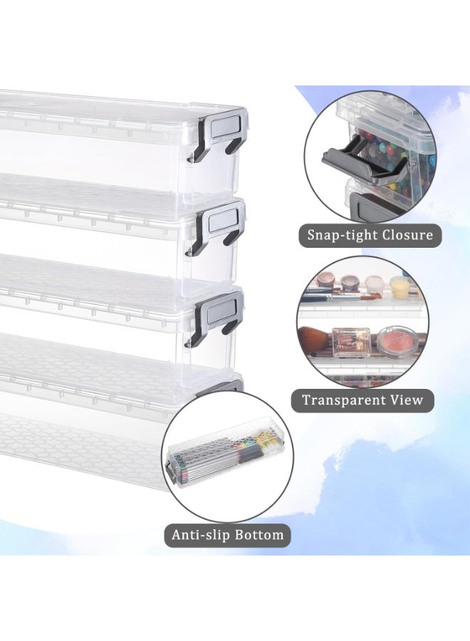 صندوق بلاستيكي طويل قابل للتكديس، منظم لتخزين اللوازم المكتبية، صندوق أقلام رصاص، حامل منظم بلاستيكي لأقلام الجل والممحاة والشريط اللاصق وأقلام الرصاص، 4 قطع - Image 5