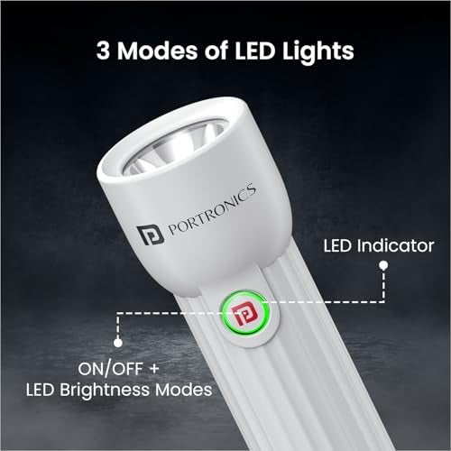 Portronics مصباح يدوي صغير LED من بورترونيكس إيكو جلو مع بطارية قابلة للشحن عبر USB، حجم مدمج، مستويات سطوع مزدوجة، وضع ضوء الطوارئ SOS، للاستخدام في المنزل، في الهواء الطلق، التخييم، والسفر (أبيض) - Image 5