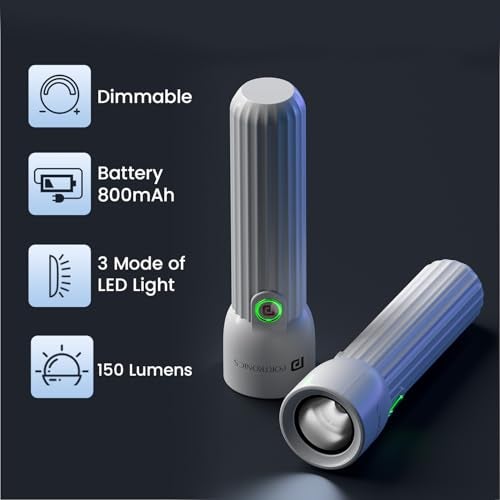 Portronics مصباح يدوي صغير LED من بورترونيكس إيكو جلو مع بطارية قابلة للشحن عبر USB، حجم مدمج، مستويات سطوع مزدوجة، وضع ضوء الطوارئ SOS، للاستخدام في المنزل، في الهواء الطلق، التخييم، والسفر (أبيض) - Image 3