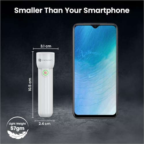Portronics مصباح يدوي صغير LED من بورترونيكس إيكو جلو مع بطارية قابلة للشحن عبر USB، حجم مدمج، مستويات سطوع مزدوجة، وضع ضوء الطوارئ SOS، للاستخدام في المنزل، في الهواء الطلق، التخييم، والسفر (أبيض) - Image 4