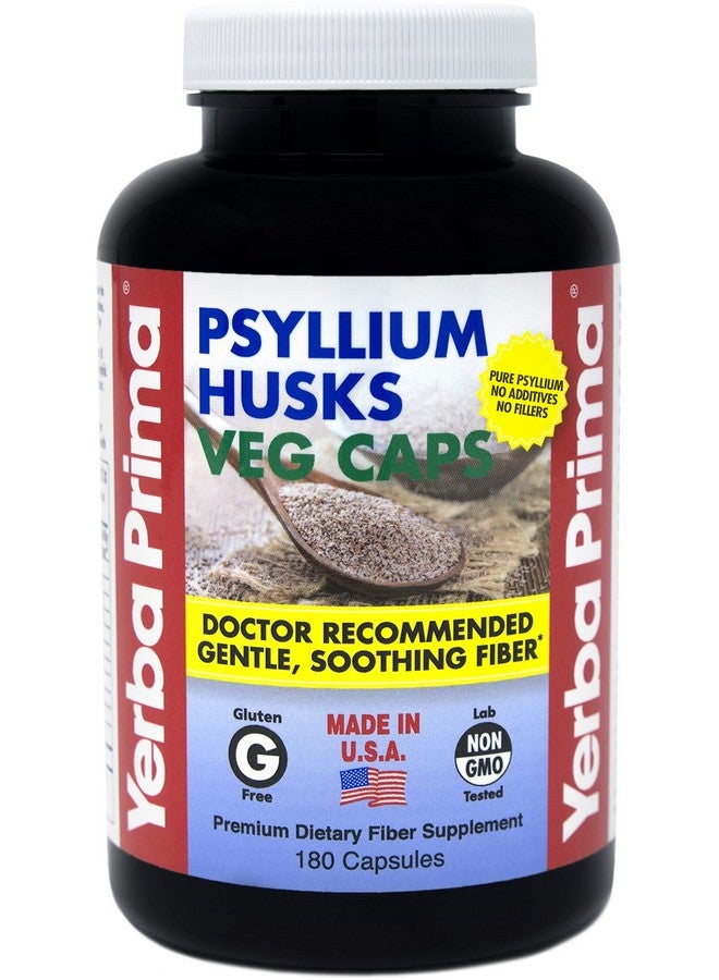 Yerba Prima Psyllium Husks 180 Veg Capsules (625Mg) Vegan Nongmo Gluten Free Colon Cleanser Daily Fiber Supplement For Gut Health & Regularity - Image 1