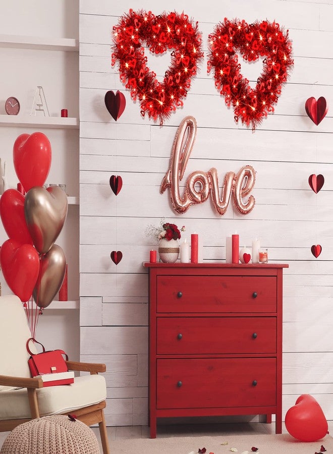 تشوانغ دي إكليلان مضيئان لعيد الحب - أكاليل على شكل قلب مقاس 14 بوصة لتزيين باب المنزل في عيد الحب، إكليل لامع على شكل قلب و20 مصباح LED لحفلات الخطوبة والخطوبة (نمط كلاسيكي) - Image 5