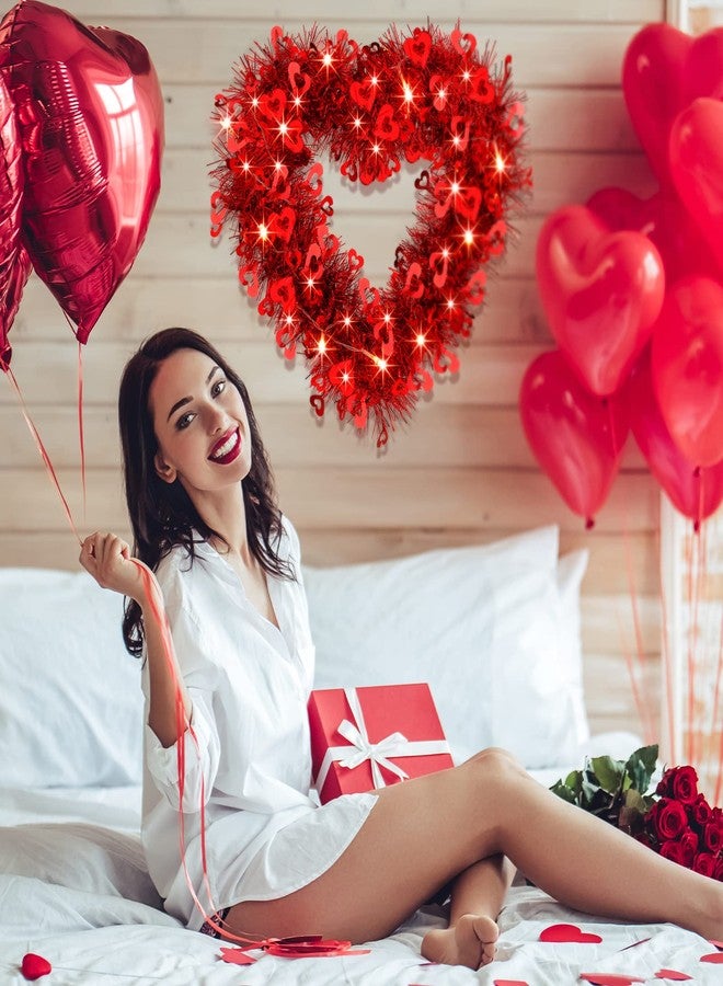 تشوانغ دي إكليلان مضيئان لعيد الحب - أكاليل على شكل قلب مقاس 14 بوصة لتزيين باب المنزل في عيد الحب، إكليل لامع على شكل قلب و20 مصباح LED لحفلات الخطوبة والخطوبة (نمط كلاسيكي) - Image 4