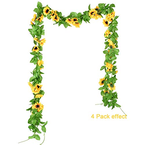 DearHouse 4 Pack Artificial Sunflower Garland Silk Sunflower Vine Artificial Flowers with Green Leaves Wedding Table Decor - Image 4