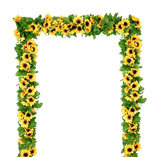 DearHouse 4 Pack Artificial Sunflower Garland Silk Sunflower Vine Artificial Flowers with Green Leaves Wedding Table Decor - Image 1