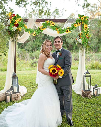 DearHouse 4 Pack Artificial Sunflower Garland Silk Sunflower Vine Artificial Flowers with Green Leaves Wedding Table Decor - Image 3