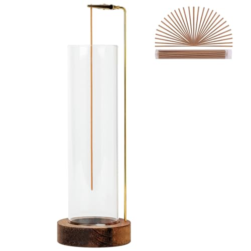 Incense Holder for Sticks AntiAsh Flying Incense Burner with 30 Incense Sticks Detachable Glass Ash Catcher Wood Brown