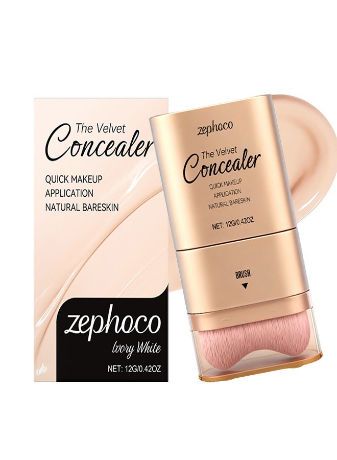 zephoco Concealer,Double-ended Concealer Stick Foundation Stick with Built-in Soft Brush and Natural Finish Concealer Foundation Sticks for Multi-Use Face Makeup (Ivory white) - Image 1