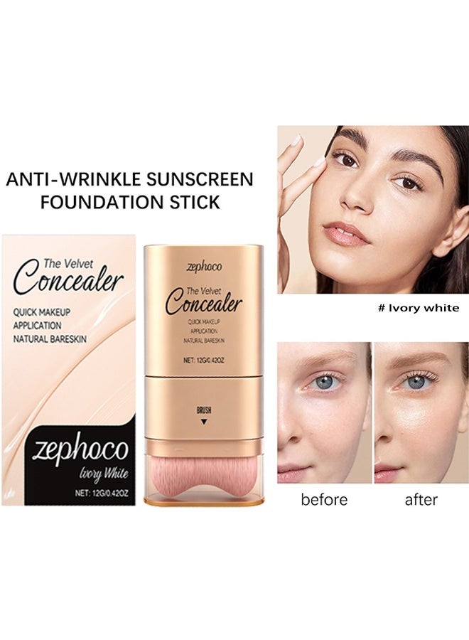 zephoco Concealer,Double-ended Concealer Stick Foundation Stick with Built-in Soft Brush and Natural Finish Concealer Foundation Sticks for Multi-Use Face Makeup (Ivory white) - Image 2