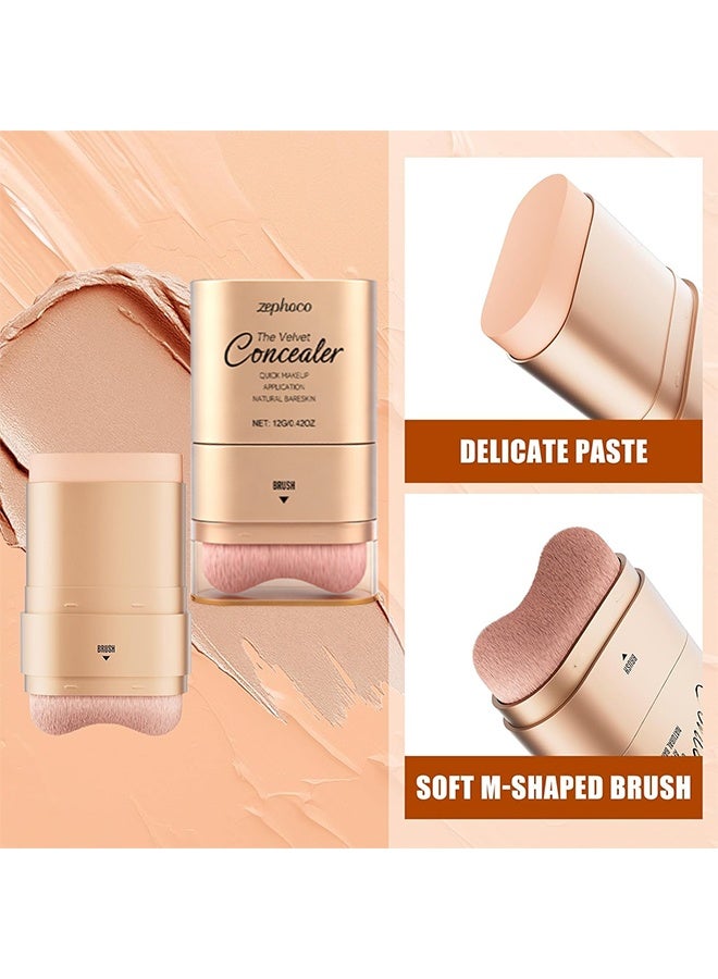 zephoco Concealer,Double-ended Concealer Stick Foundation Stick with Built-in Soft Brush and Natural Finish Concealer Foundation Sticks for Multi-Use Face Makeup (Ivory white) - Image 3