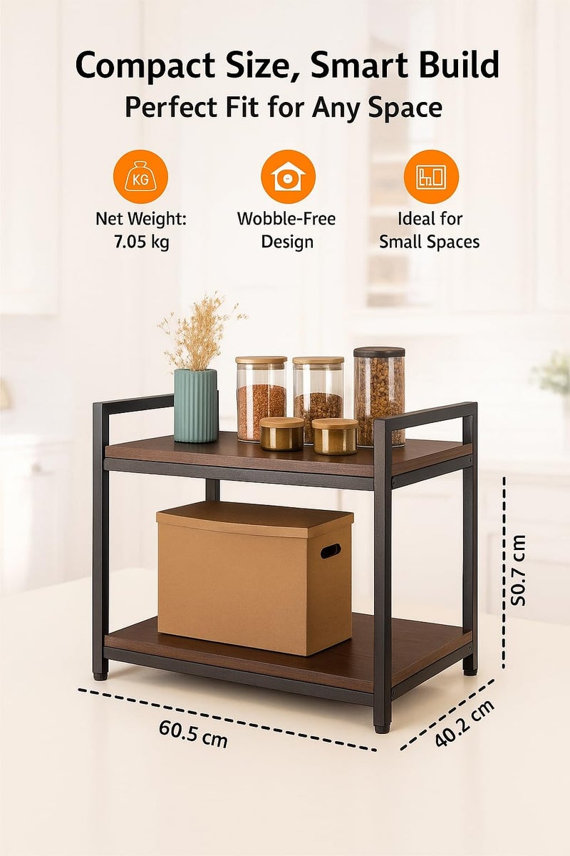 FLIPZON Metal Multi-Purpose Rack for Microwave, Oven, OTG | Kitchen Organizer (Walnut Brown), Freestanding - Image 2