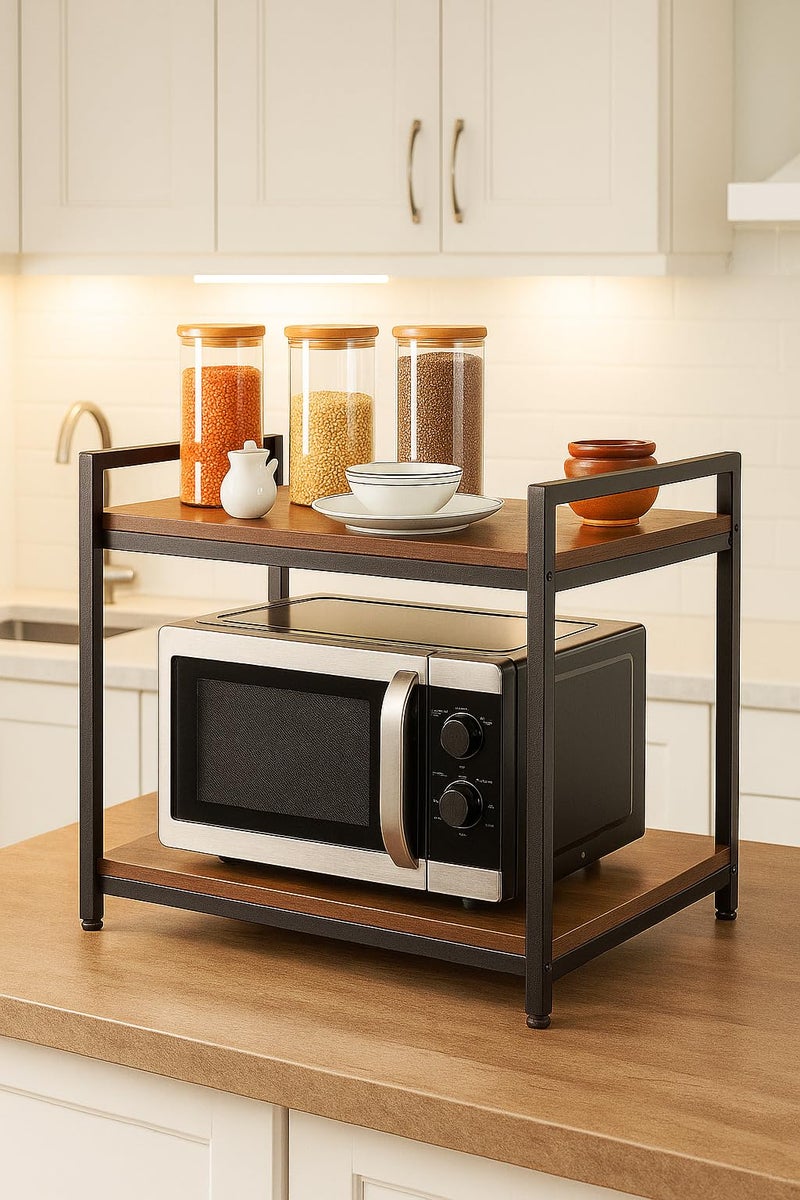 FLIPZON Metal Multi-Purpose Rack for Microwave, Oven, OTG | Kitchen Organizer (Walnut Brown), Freestanding - Image 1