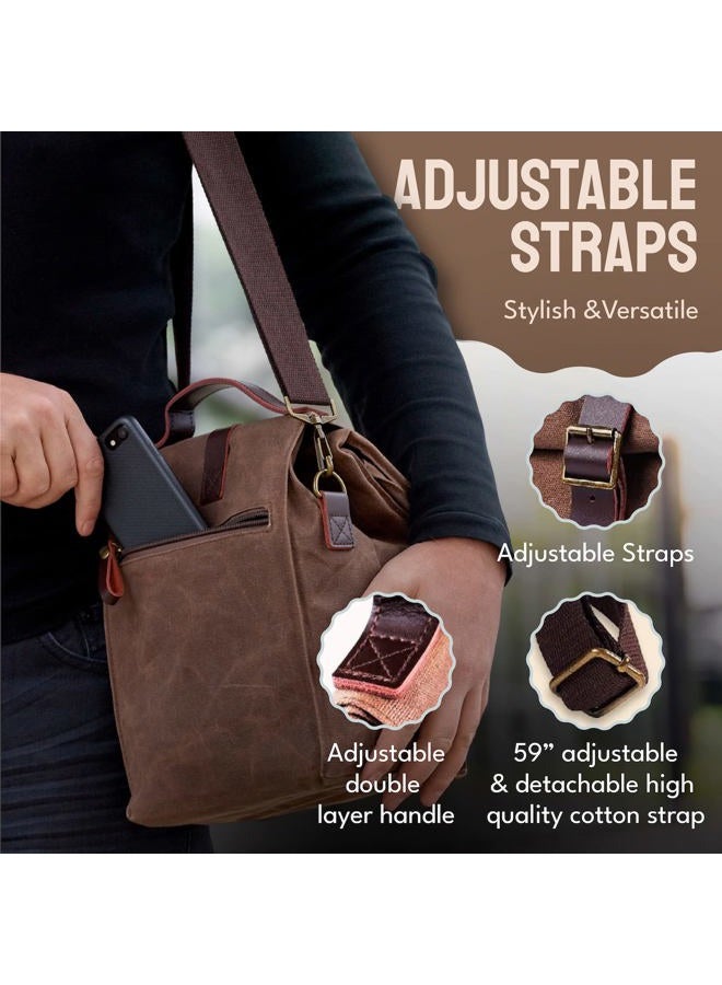 ASEBBO Insulated Lunch Bag 10L Sturdy Waxed Canvas Lunch Box for Men and Women, Leakproof Insulated Cooler Bag for Work Picnic Hiking, Lunchbox for Adults with Shoulder Strap (Brown) - Image 4