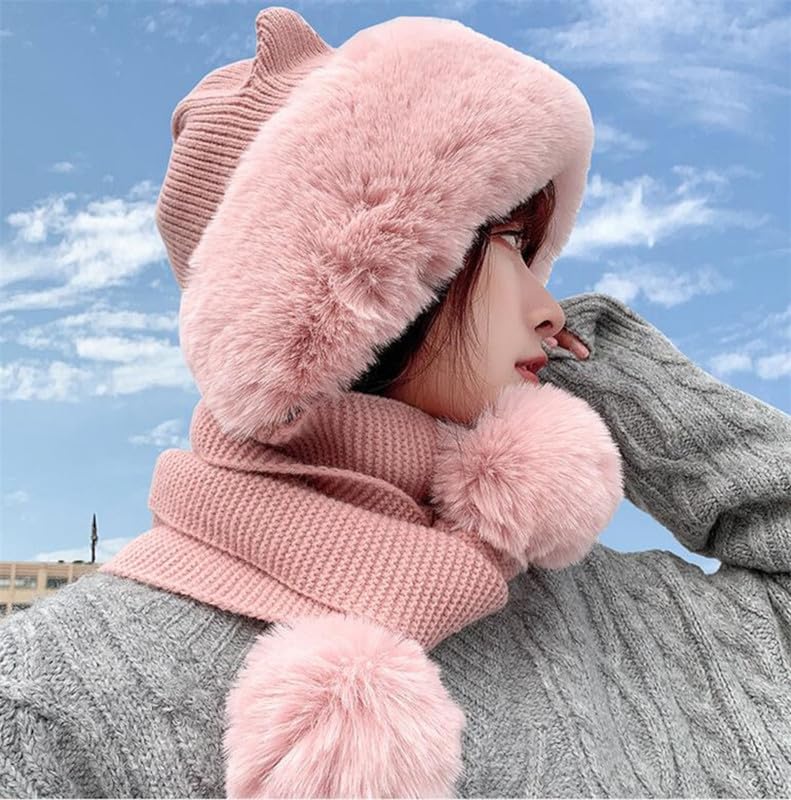 Richmen Winter Cap for Women Woolen Cap Attached with Mufflers for Girls & Ladies Stylish Soft Knitted Fleece Lined Pom-Pom Hat Warm Caps for Women Winter Wear - Image 2