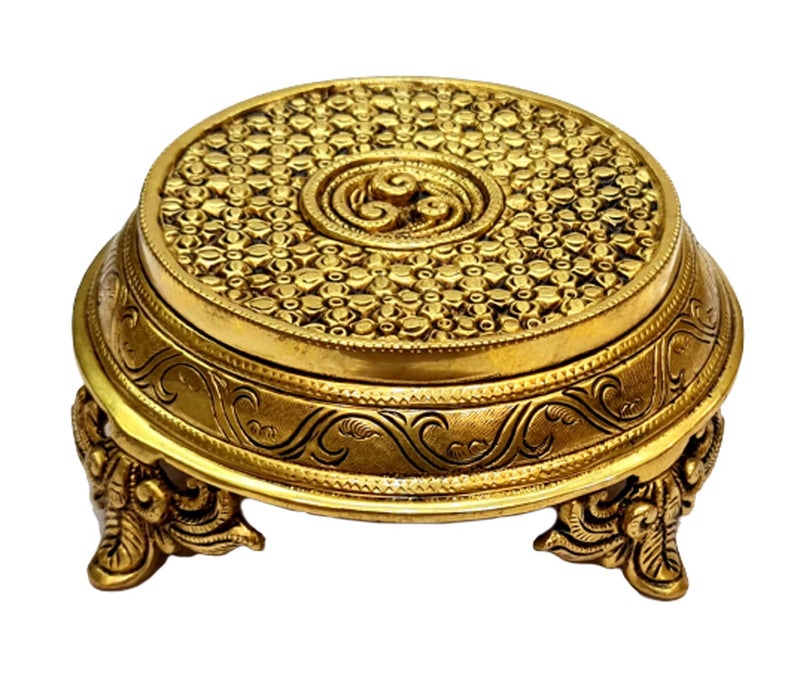 eSplanade Brass Decorative Round Pooja God Stool | Brass Chowki | Home Decor Sitting Table - 7"" Inches - Image 1