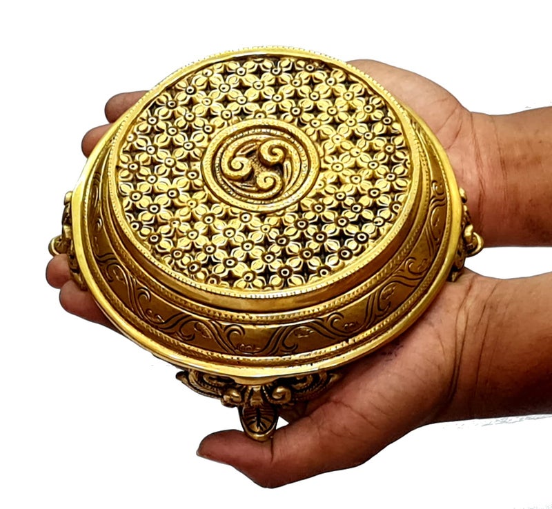 eSplanade Brass Decorative Round Pooja God Stool | Brass Chowki | Home Decor Sitting Table - 7"" Inches - Image 5