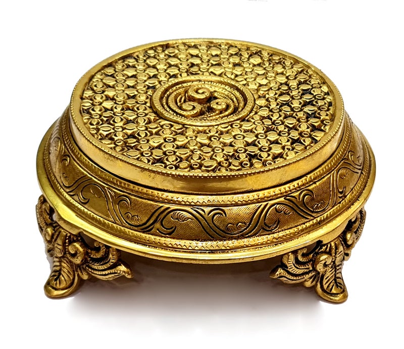 eSplanade Brass Decorative Round Pooja God Stool | Brass Chowki | Home Decor Sitting Table - 7"" Inches - Image 2
