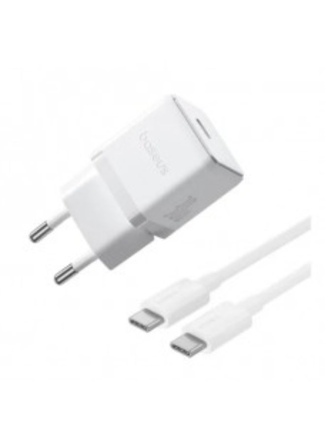 بيسوس Baseus Palm Fast Charger 1C 30W Network Adapter + Type-C to Type-C Cable P10111605213-01 White WHITE - Image 1