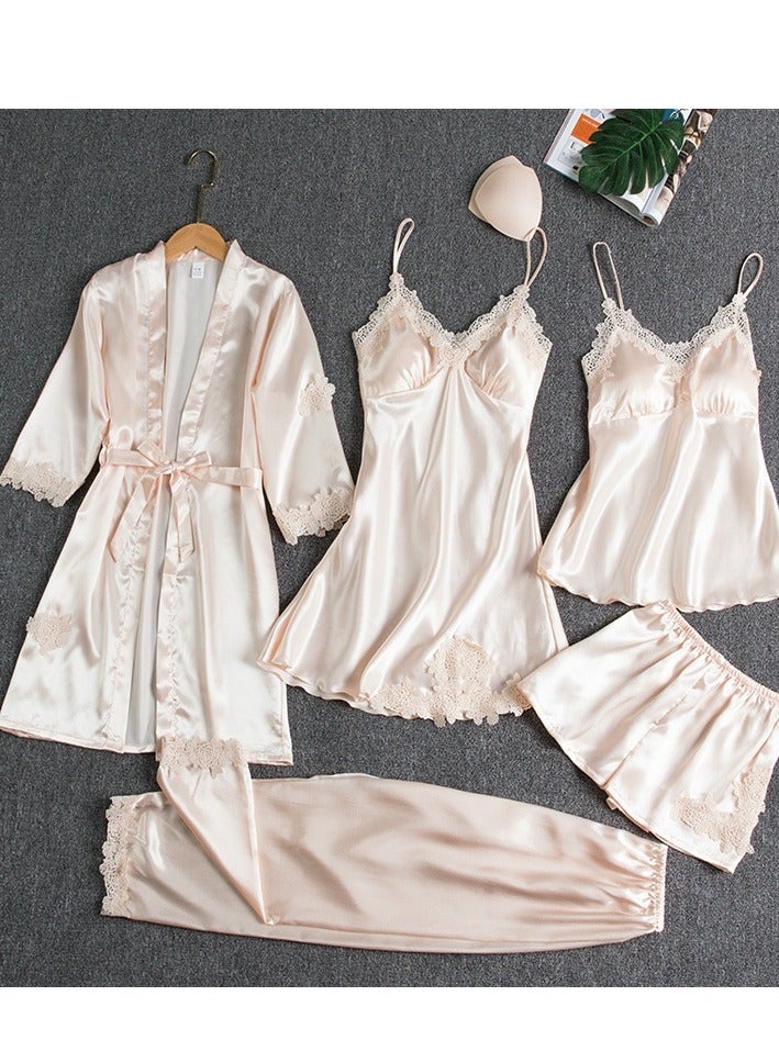 KUYING New Five Piece Lce Silk Pajamas 
