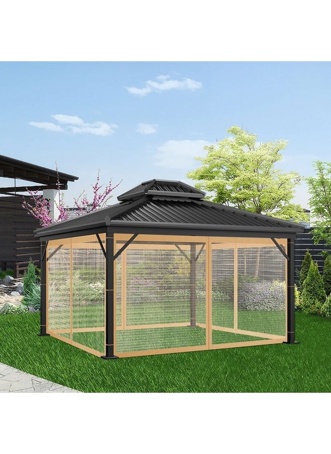 OKYUK - Mosquito Net for Gazebo Outdoor, Universal Replacement Mosquito Net Canopy, 4-Piece Privacy Screens with Zip for 10 x 12 ' Gazebo (Mosquito Net Only) (Brown, 3 m x 3.6 m) - Image 1
