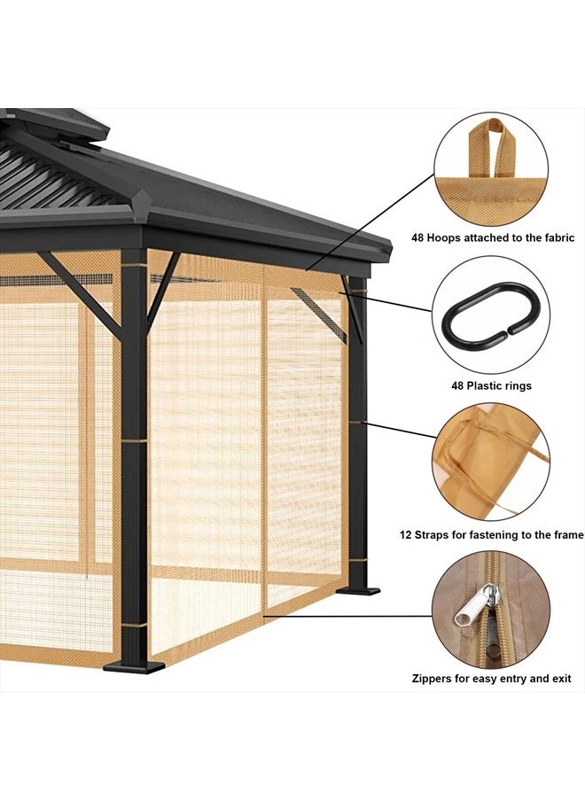 OKYUK - Mosquito Net for Gazebo Outdoor, Universal Replacement Mosquito Net Canopy, 4-Piece Privacy Screens with Zip for 10 x 12 ' Gazebo (Mosquito Net Only) (Brown, 3 m x 3.6 m) - Image 1