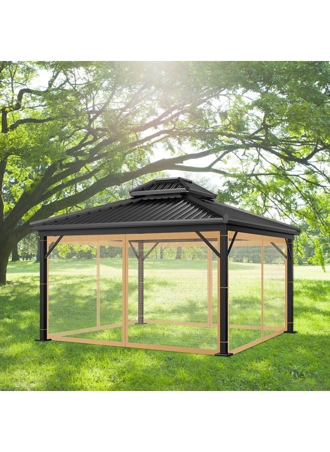 OKYUK - Mosquito Net for Gazebo Outdoor, Universal Replacement Mosquito Net Canopy, 4-Piece Privacy Screens with Zip for 10 x 12 ' Gazebo (Mosquito Net Only) (Brown, 3 m x 3.6 m) - Image 1