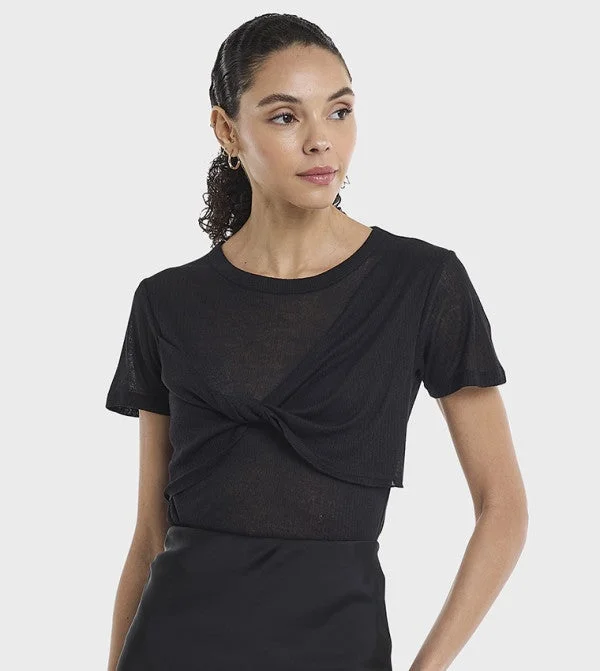 بي سي بي جي BCBG Crew Neck T-Shirt With Twisted Detail