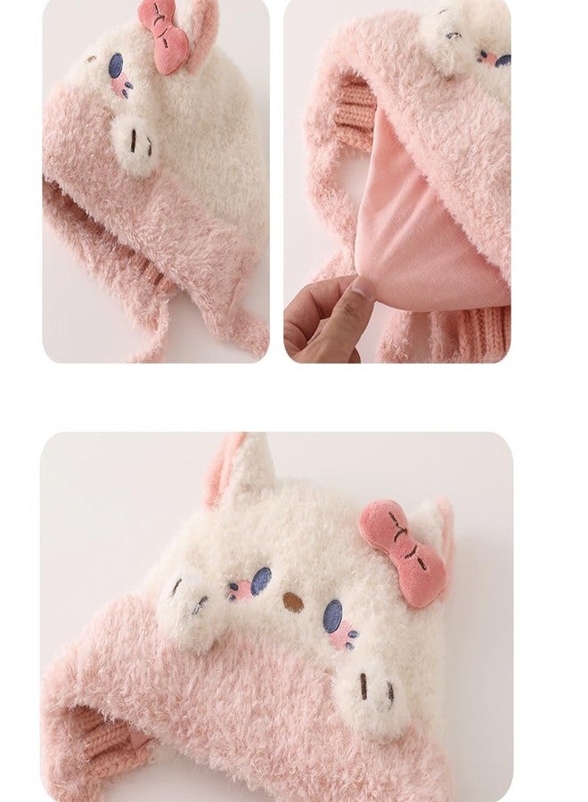 KORADI Girls Animals Knit Hats Winter Plush Beanies Hat Boys Warm Earflap Cute Cartoon Ski Cap Kid with Pom 2-12 Years Pink - Image 3