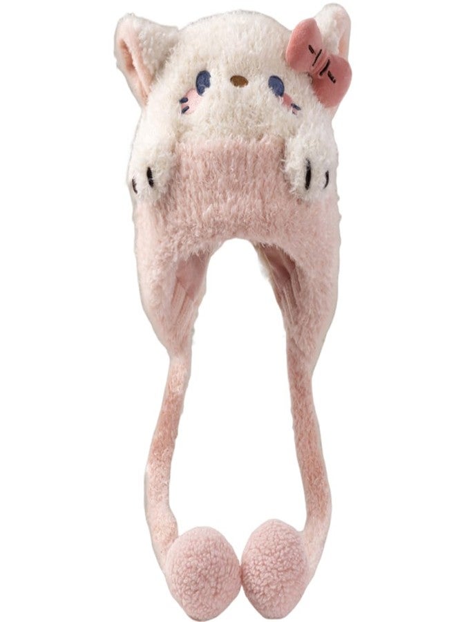 KORADI Girls Animals Knit Hats Winter Plush Beanies Hat Boys Warm Earflap Cute Cartoon Ski Cap Kid with Pom 2-12 Years Pink - Image 1