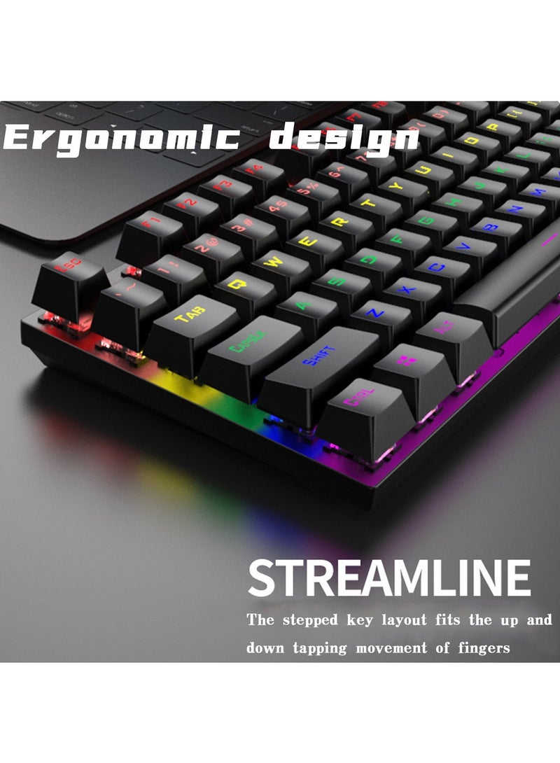 XUNFOX English Arabic Mechanical Gaming Keyboard with RGB Backlit, USB Wired 87 Keys Blue Switch Keyboard for Windows/MacOS/Android PC Gamers Black - Image 5