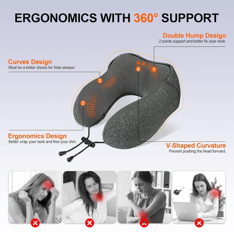 BLURISM BLURISM Pillow for Travel Memory Foam Hooded Travel Pillow Comfortable Neck Support Pillow with Hoodie for Plane Cars Trains Office Flight Travel Cushion for Sleeping  - Image 3