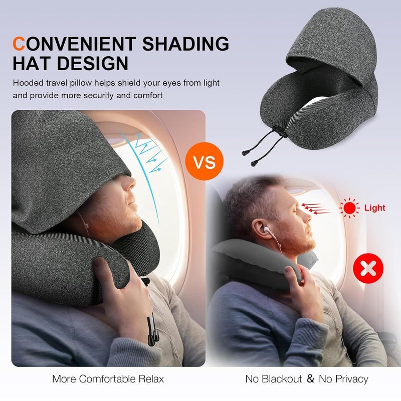 BLURISM BLURISM Pillow for Travel Memory Foam Hooded Travel Pillow Comfortable Neck Support Pillow with Hoodie for Plane Cars Trains Office Flight Travel Cushion for Sleeping  - Image 2