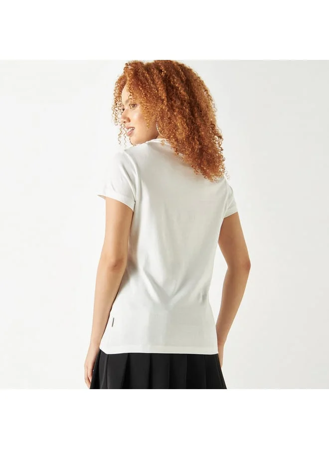 Lee Cooper Lee Cooper Logo Print T-shirt with Round Neck and Short Sleeves