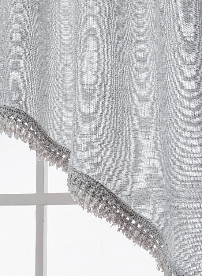 BD BEDA HOME ستارة Beda Home Tassel Linen Textured Swag لمطبخ المنازل الريفية؛ ستارة قصيرة ريفية تسمح بمرور الضوء، مناسبة للنوافذ الصغيرة، توفر خصوصية إضافية لغرفة النوم، تصميم جيب للعمود (رمادي فاتح 36x36-2PCs) - Image 5
