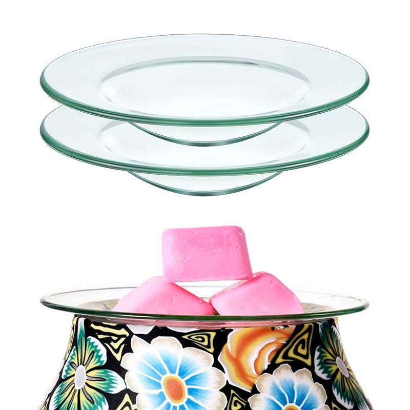 Corleone Replacement Wax Warmer Dish Oil Warmer Dish Round Glass Candle Wamer Bowl Plate Wax Tray for Scented Wax Aroma Therapy Lamp Electric Lamps Tart Warmers Wax Melter Wax Burner 2Pcs
