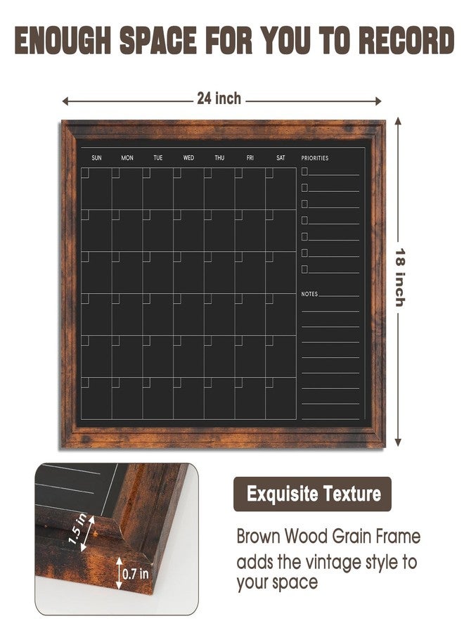4 THOUGHT Chalkboard Calendar 24" x 18", Magnetic Calendar Chalkboard for Wall Hanging Chalk Boards Sign Menu Board Monthly Planner Rustic Brown Frame for Kitchen Decor Home Office 8 Magnets 1 Marker - Image 3