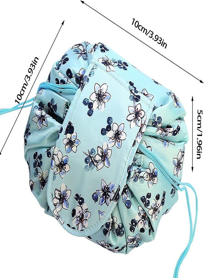 crownish Polyester Women's Convenient and Waterproof Multifunction Portable Lazy Travel Cosmetic Storage Makeup Organizer Toiletry Bag with Drawstrings (Blue Floral Lazy Bag) - Image 2